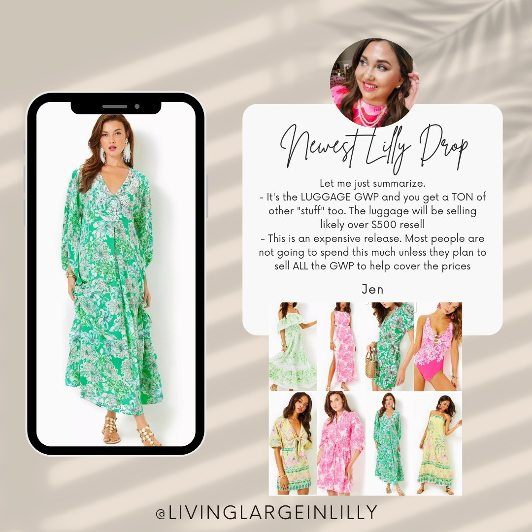 New Lilly Pulitzer!This is the anniversary release and with that means +$$$ The caftan sold out online in size 16 within about 10 minutes ... This could very well be bc they didn't order many of them but as always the larger sizes always go first. This release is +400 -800 ish for the specialty dresses but there are still some around 200ish if you just want something. I look for a lot of people to wait for the sale and take their chances on the lower prices at a later date. A few notes from my end: This is the luggage GWP. These will resell on 2nd hand sites for over $500 just for the luggage alone. You also get multiple other gifts as well. Cashmere wrap, shoe zip pouch, crossbows bag, luggage tag... so... My 2 pennies for yall. If you wasn't things, get them and resell the GWP pieces to help cover the cost. There are a few PINK dresses in here that would be great for Kentucky Oaks and Derby. Happy Shopping! p.s. Thank you for shopping with me. When you shop with Me this funds me grabbing items to show yall in try ons (always). The money from this handle recycles for more try ons #livinglargeinlilly #resort365 #lillylovers #lillypulitzer 

#LTKstyletip #LTKplussize #LTKwedding