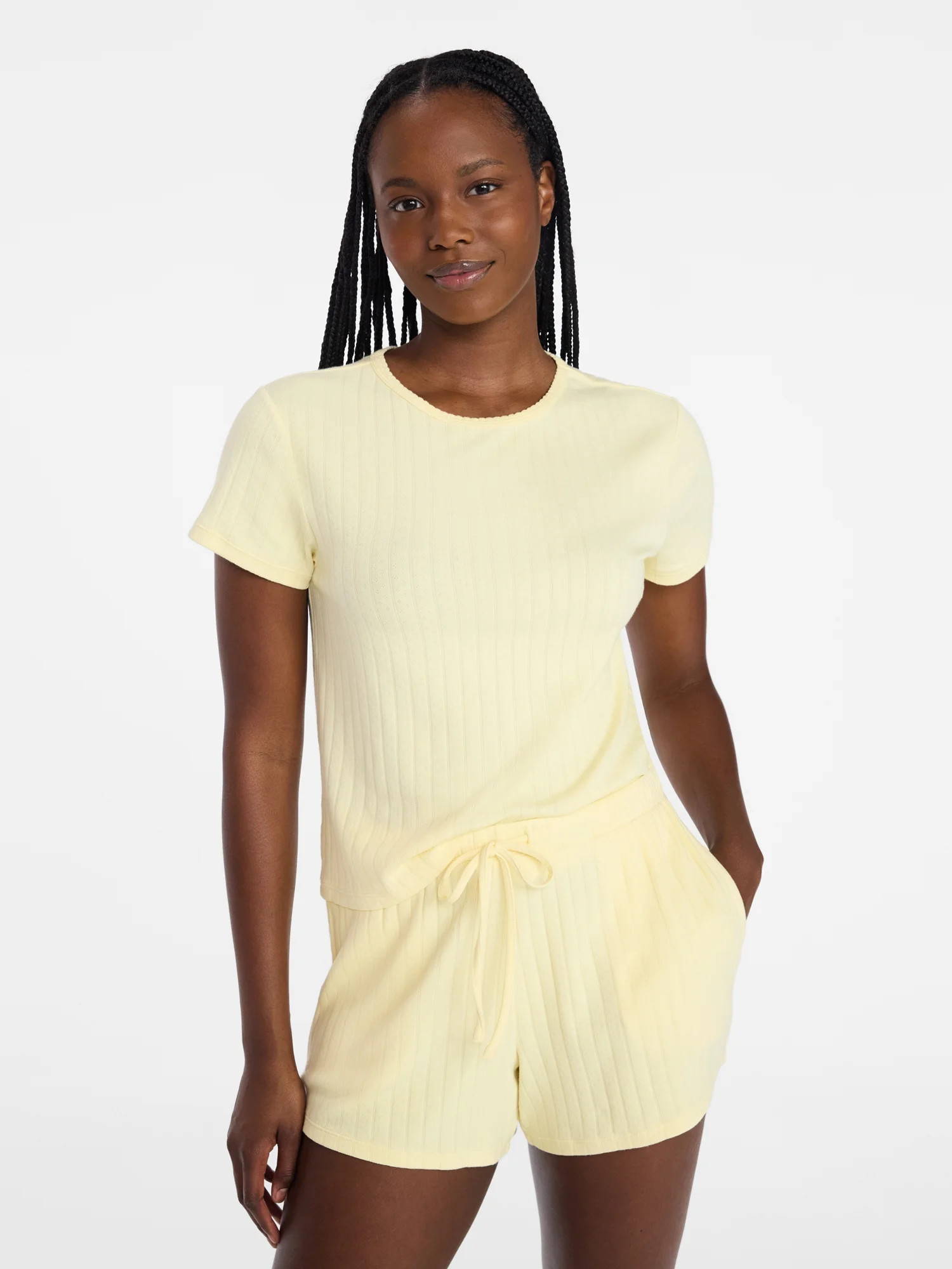 Joyspun Women’s Pointelle Knit Sleepwear Tee with Short Sleeves, Sizes XS-3X | Walmart (US)