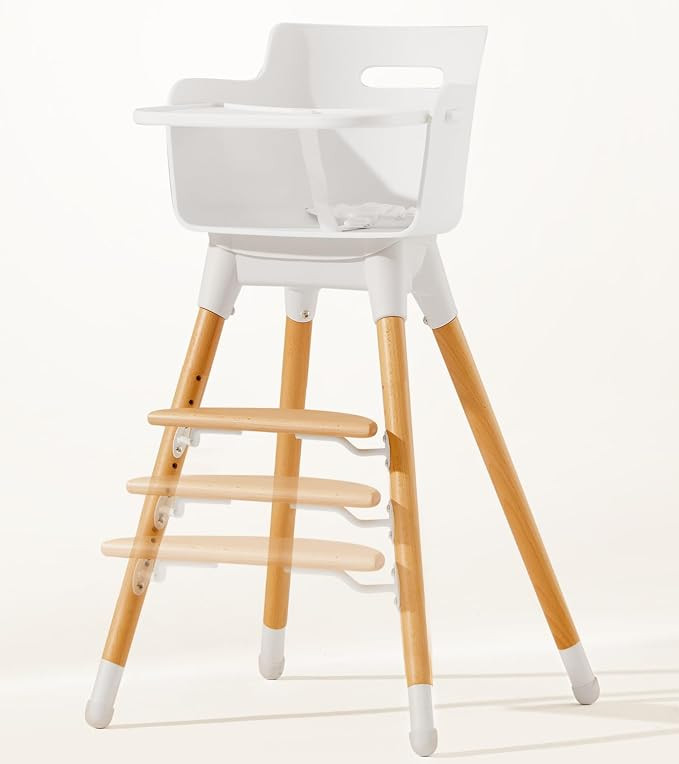 Baby High Chair, Wooden High Chairs for Babies and Toddlers with 7 Level Adjustable Footrest, Sol... | Amazon (US)