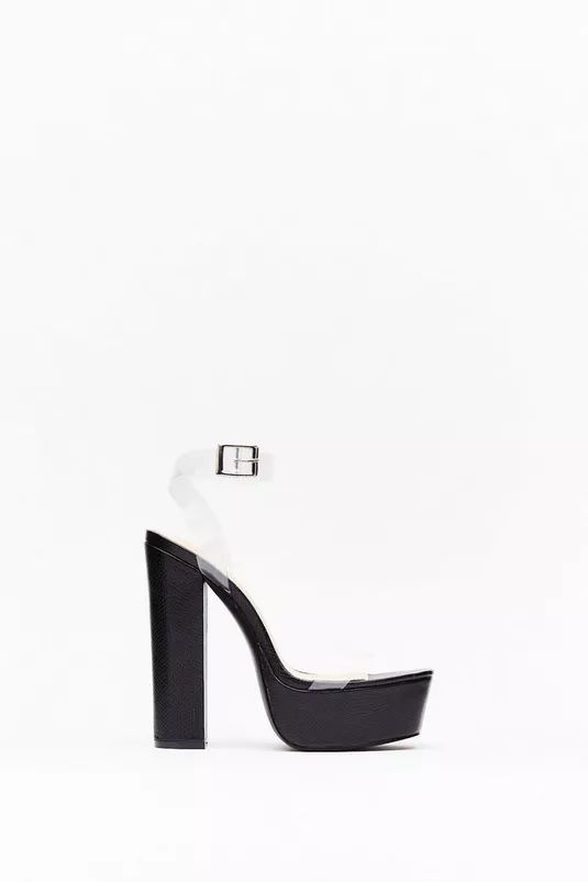 Clear Ankle Strap Faux Leather Platform Heels | Nasty Gal (US)