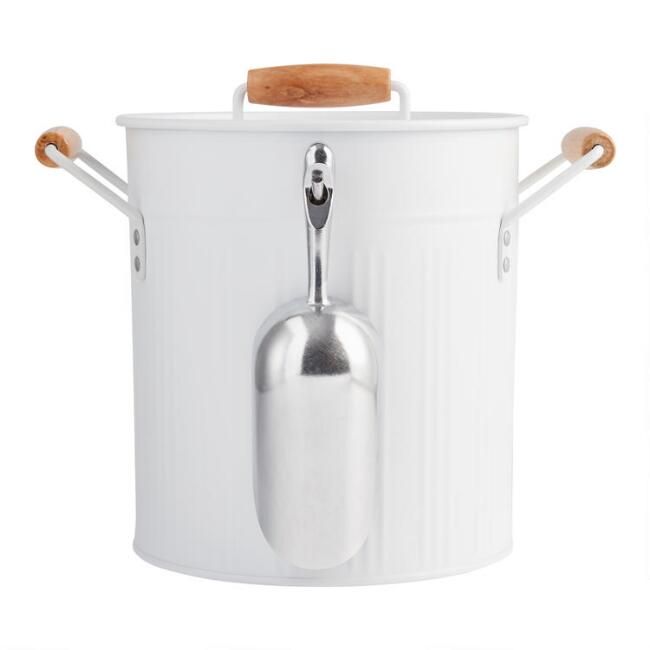 White Galvanized Metal Ice Bucket with Scoop | World Market