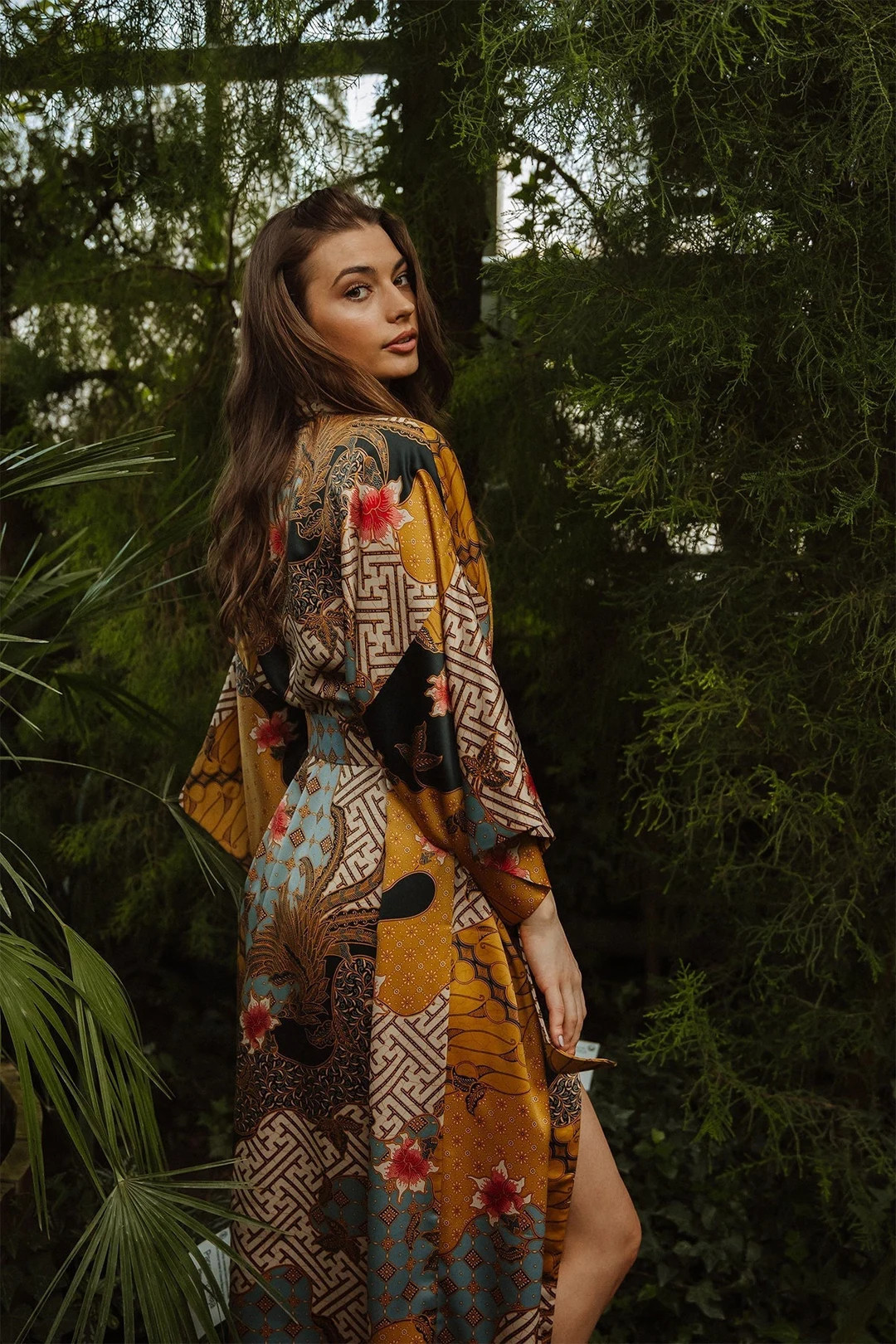 Silk Blend Kimono Robe Boheme, Gold Plus Size Dressing Gown Woman, Long Satin Honeymoon Robe From... | Etsy (US)