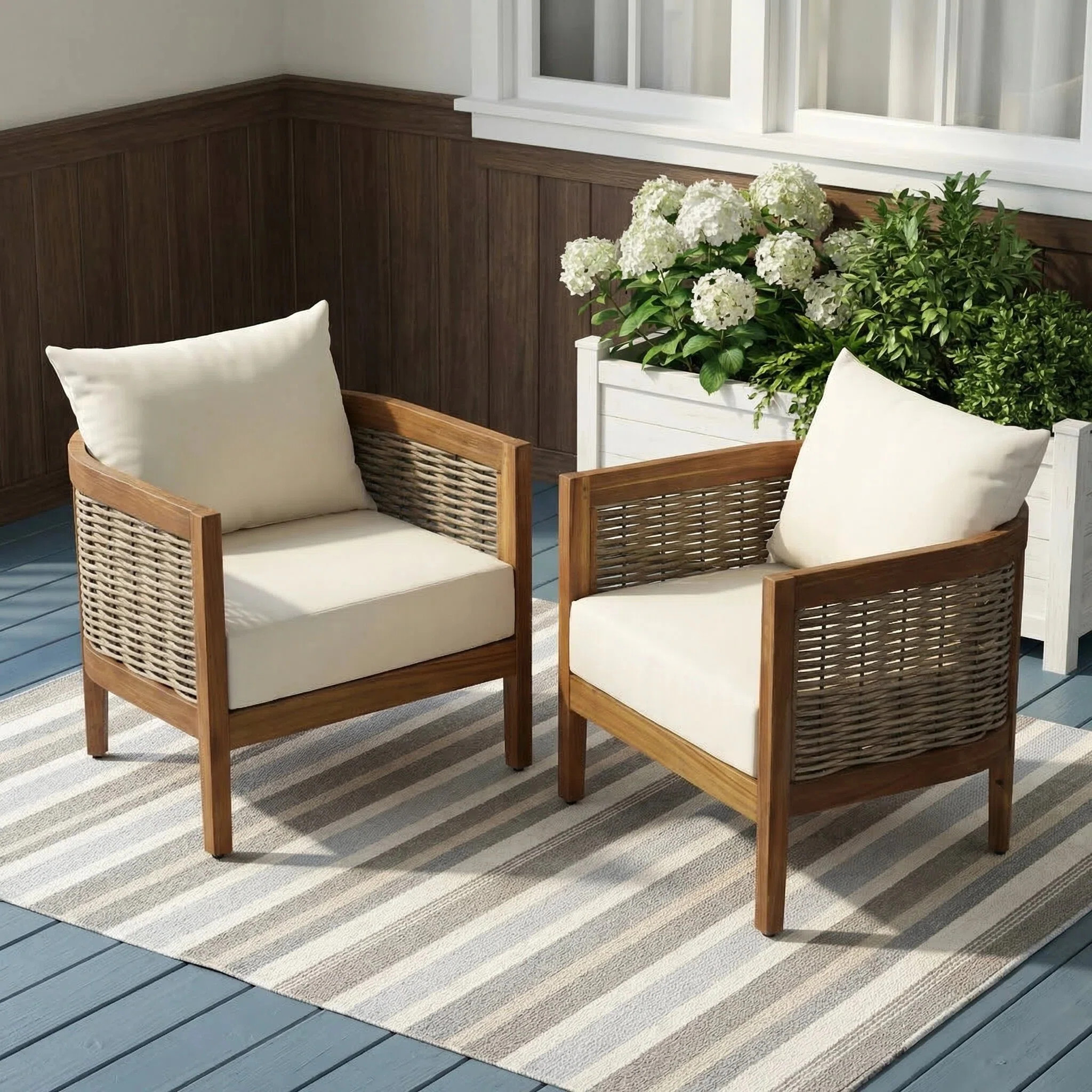 Boling Outdoor Acacia Wood Club Chairs with Cushions (Set of 2) | Wayfair North America