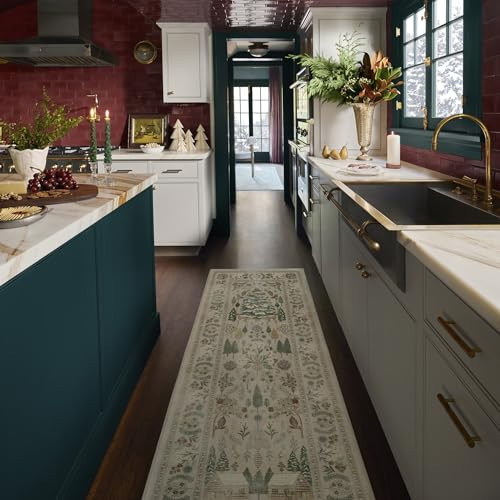 RUGGABLE Machine Washable Christmas Runner Rug – Juniper Multicolor 2.5x7, Neutral, Stain-Resistant, Non-Slip – Washable Rug for Hallway, Entryway, Living Room & Kitchen–with Standard Pad | Amazon (US)