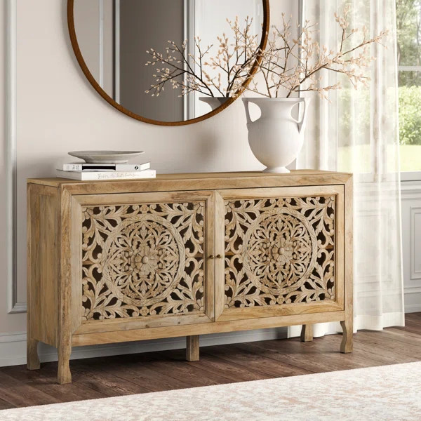 Josiah 60" Solid Wood Carved Two Door Two Shelf Sideboard Cabinet | Wayfair North America
