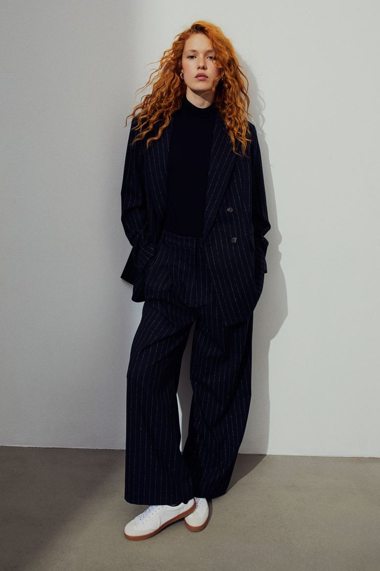 Wide trousers - Navy blue/Pinstriped - Ladies | H&M GB | H&M (UK, MY, IN, SG, PH, TW, HK)