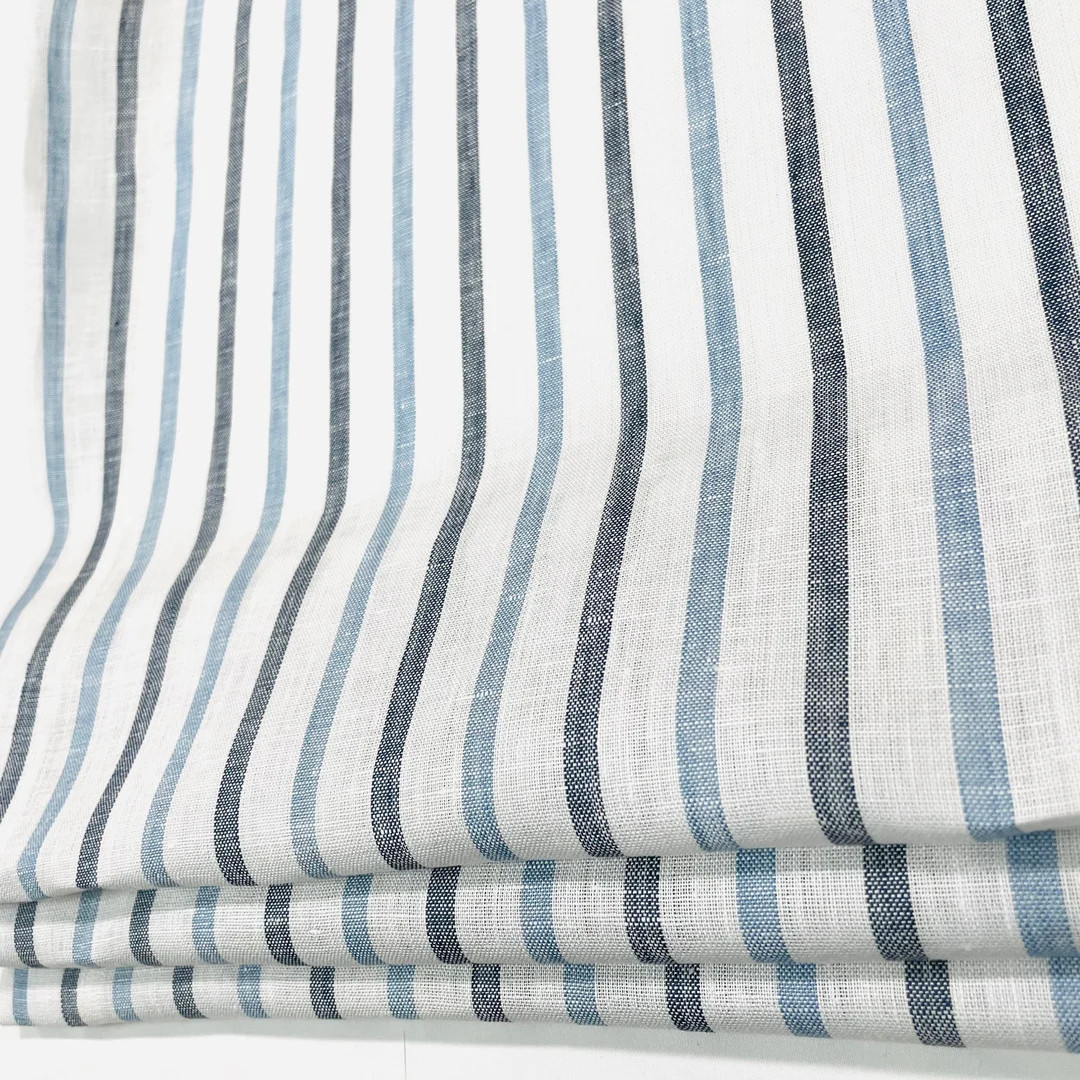 Blue Grey Striped 100% Natural Linen Flat Relaxed Casual Roman Shade, Farmhouse contemporary Roma... | Etsy (US)