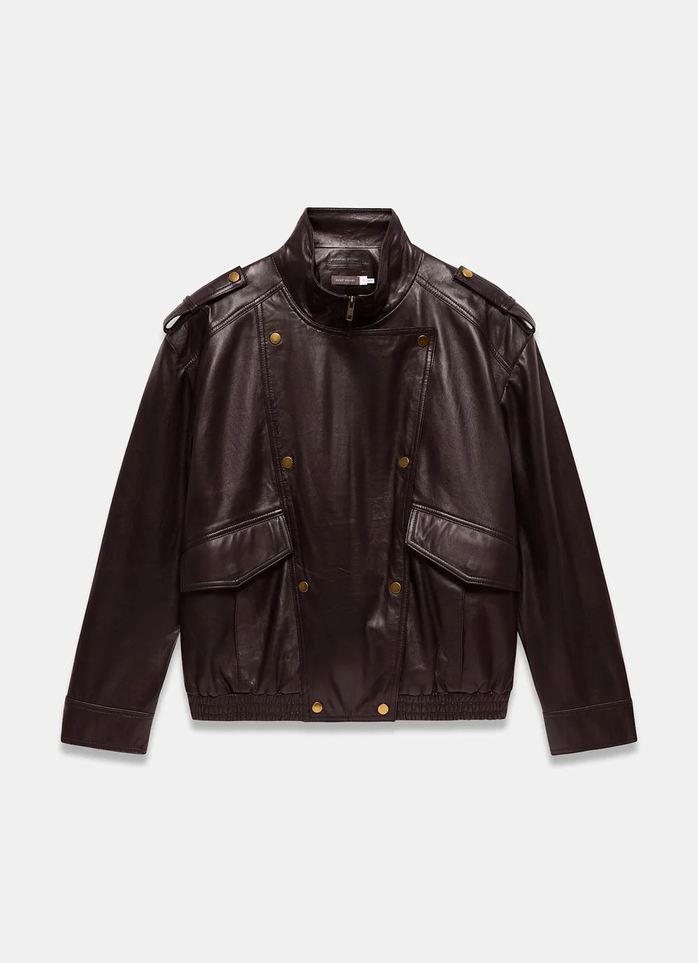 Burgundy Leather Oversized Bomber Jacket | Mint Velvet - ROW