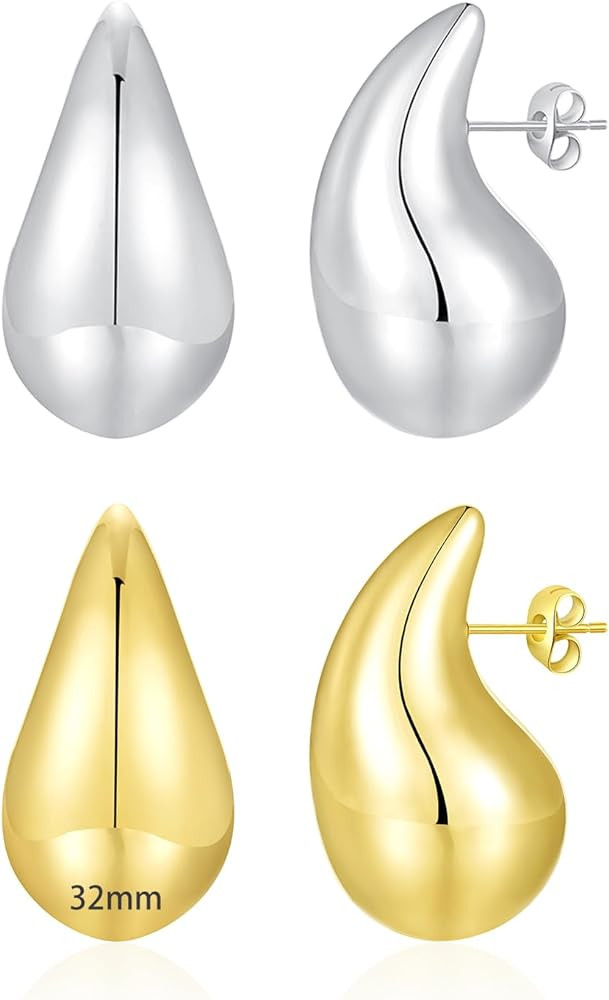 Apsvo Chunky Gold Hoop Earrings for Women, Dupes Earrings Lightweight Waterdrop Hollow Open Hoops... | Amazon (US)