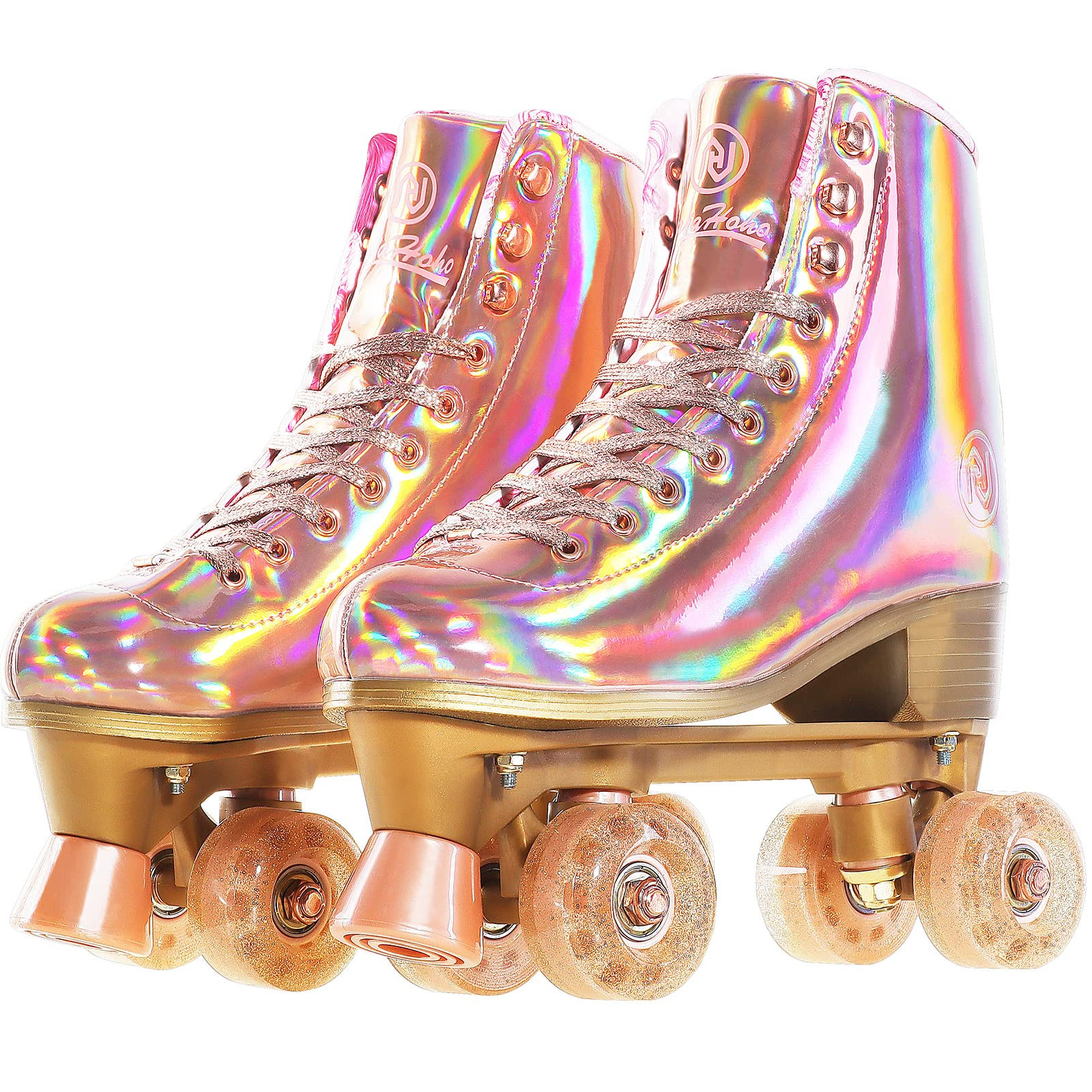 JajaHoho Roller Skates for Women, Holographic High Top PU Leather Rollerskates, Shiny Double-Row ... | Amazon (US)