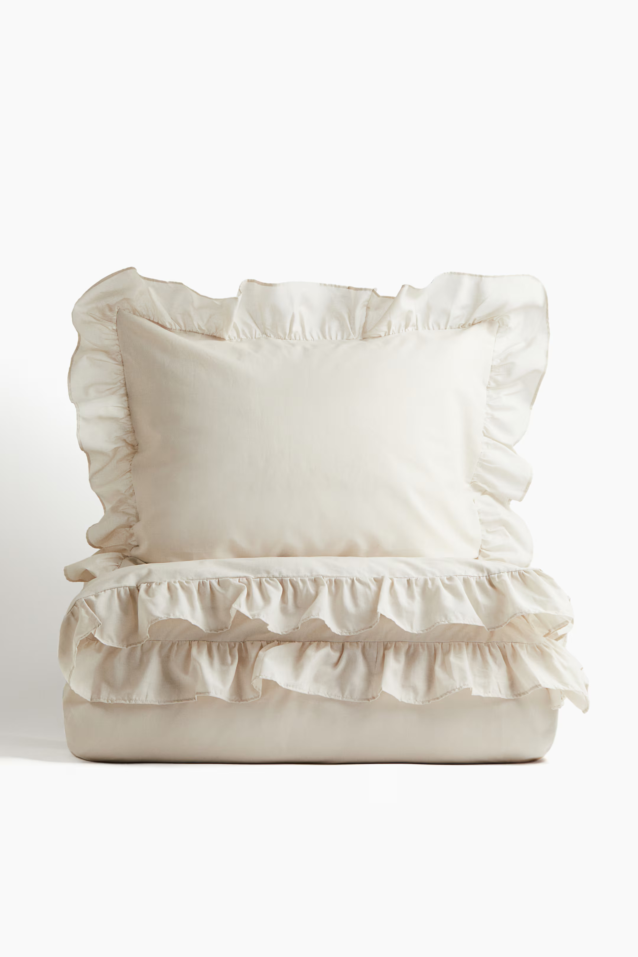 Flounced Single Duvet Cover Set - Light beige - Home All | H&M US | H&M (US + CA)
