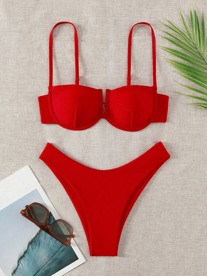 SHEIN Swim Basics Solid Underwire Bikini Swimsuit | SHEIN