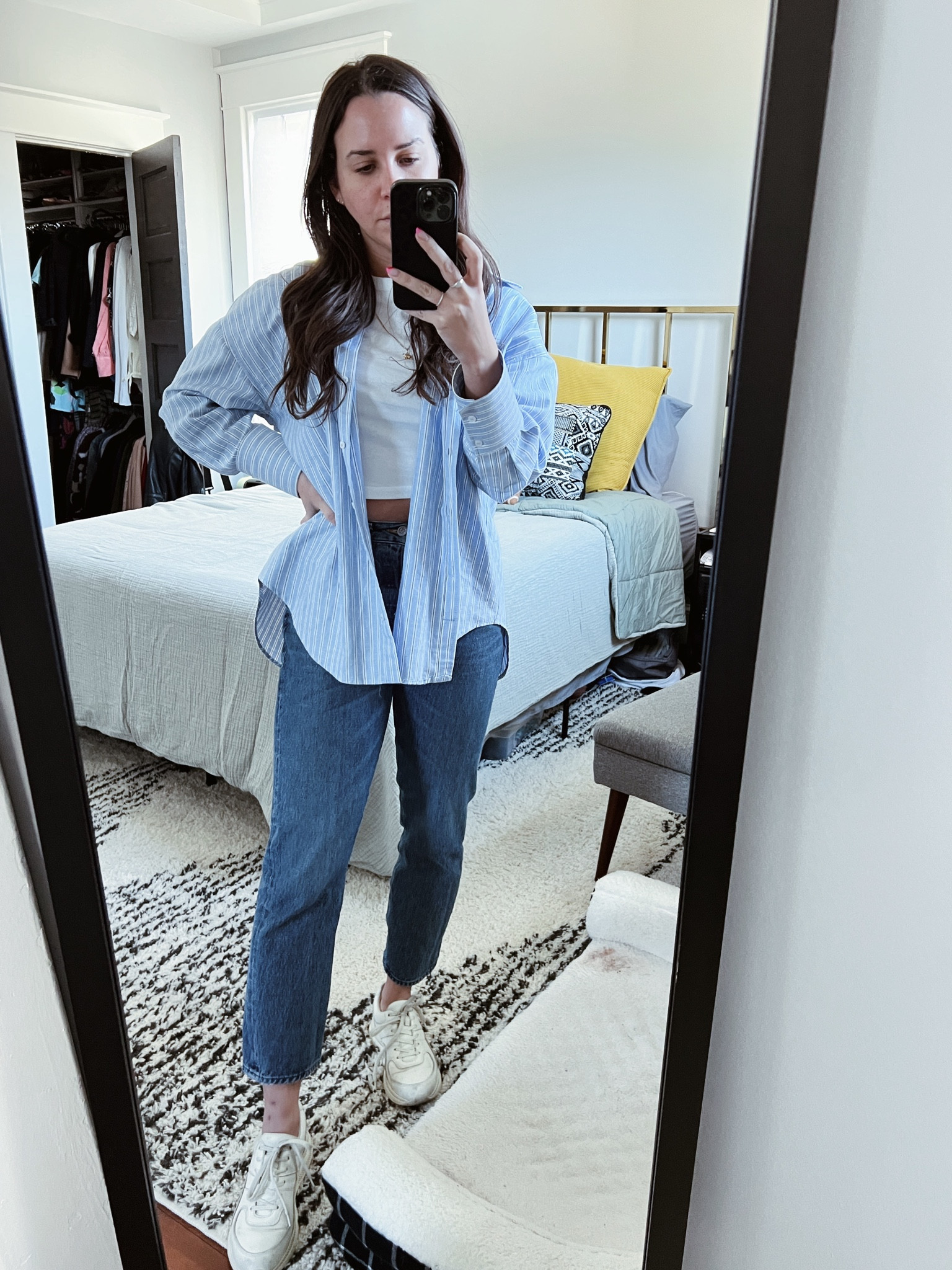 Crop top + oversized open top + straight leg denim + dad sneakers = my Sunday errand outfit 

#LTKfit #LTKunder100 #LTKFind