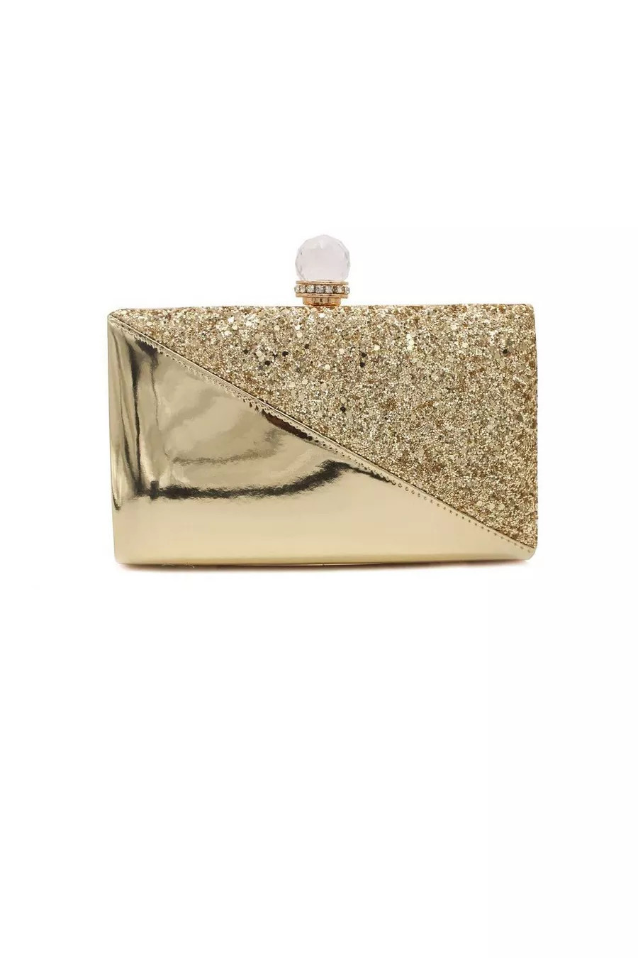 Crystail Clasp Half Shiny Glitter Evening Clutch Bag | Boohoo.com (UK & IE)