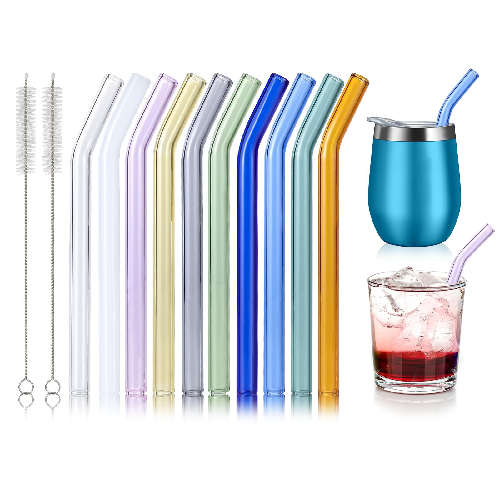 10 Pcs Reusable Bent Short Glass Straws,6''x10 mm Colorful Cocktail Glass Straws Shatter Resistan... | Amazon (US)