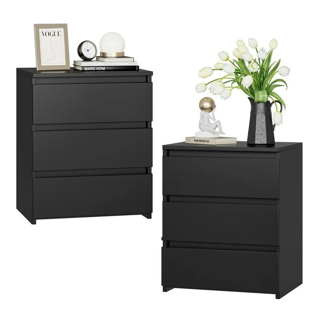 Homfa 3 Drawers Nightstand Set of 2, Small Sofa Table, Wooden Storage Cabinet for Living Room, Bl... | Walmart (US)