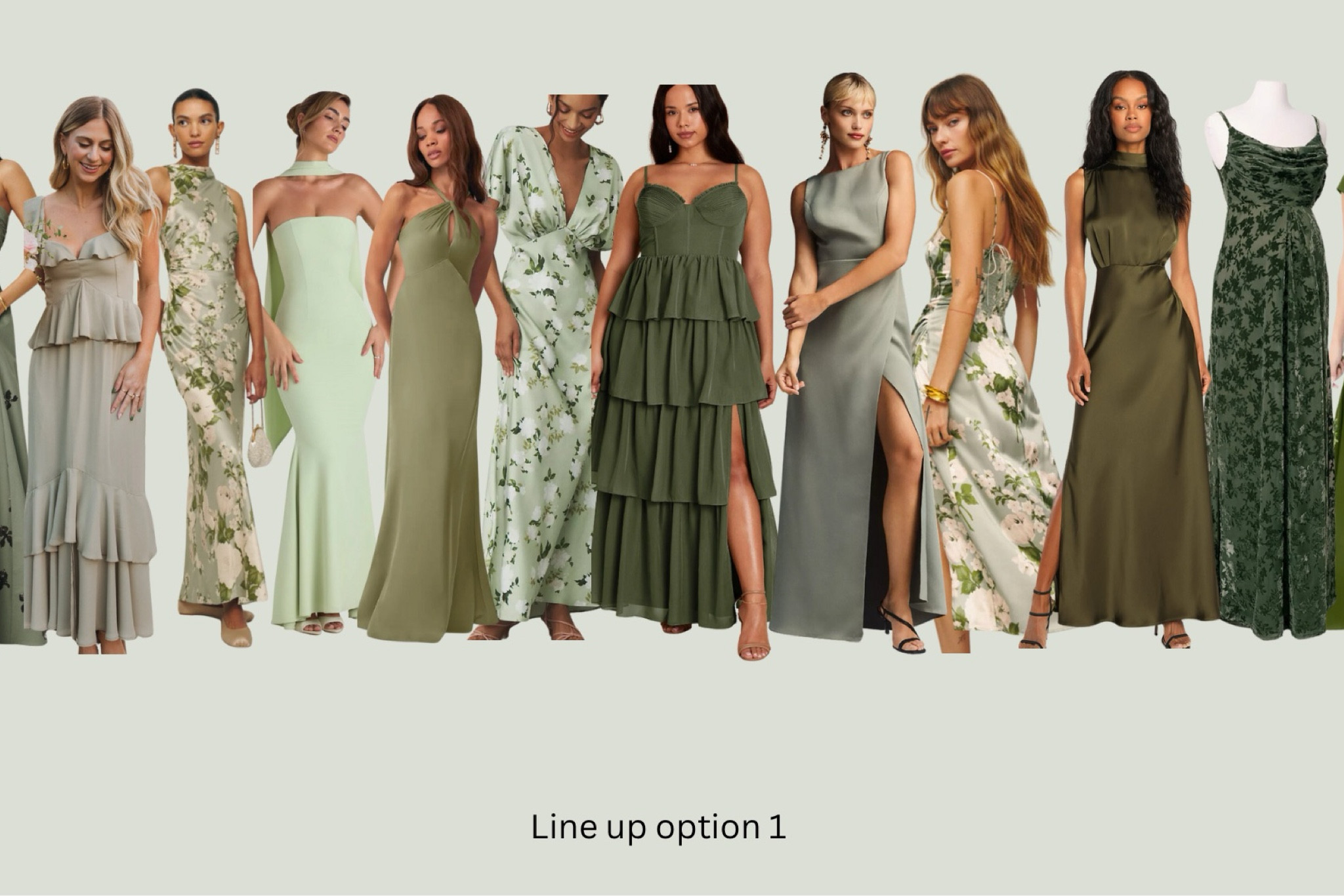 Mismatched green bridesmaid dresses. 

Sage green. Bridesmaid dresses. Mix and match green dresses. Floral bridesmaid dresses. Moss green bridesmaid dresses. Garden party wedding. Fall bride. Fall bridesmaid dresses. November wedding. November bridesmaid dresses. 

#LTKWedding