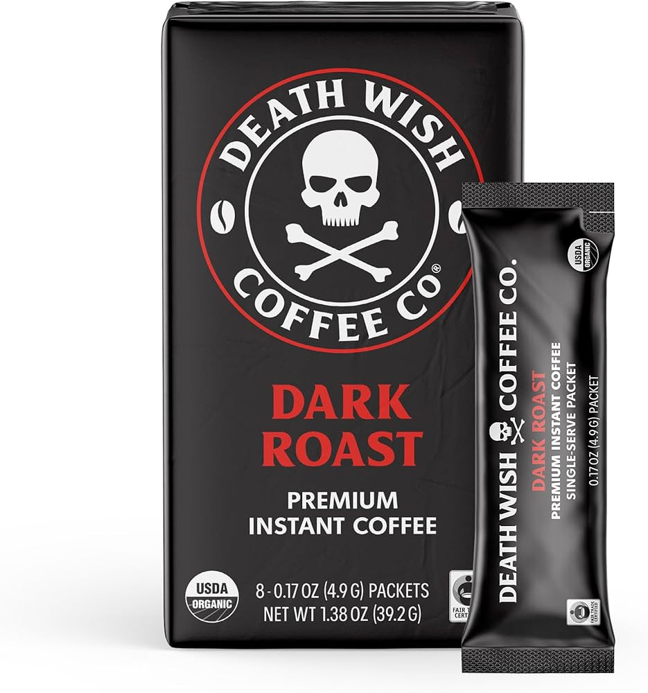 Death Wish Coffee Instant Coffee Dark Roast, 8 Single Serve Packets, Extra Kick of Caffeine, Bold... | Amazon (US)