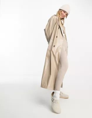 The Frolic patent faux leather trench coat in taupe | ASOS (Global)
