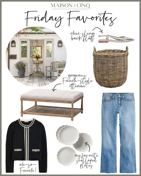 This week on Friday Favorites we’re talking French faves! Like cute lady jackets, chic flats, French inspired furniture like chairs, mirrors, and ottomans, along with baskets, tabletop, and rustic vases!

#frenchcountry #frenchfarmhouse #homedecor #springoutfit #workoutfit #datenightoutfit #stripedtee #stripedsweater #straightlegjeans #croppedjeans 

#LTKover40 #LTKhome #LTKstyletip