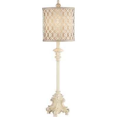 Regency Hill French Country Candlestick Buffet Table Lamp Vintage Ivory Off White Lattice Double ... | Target