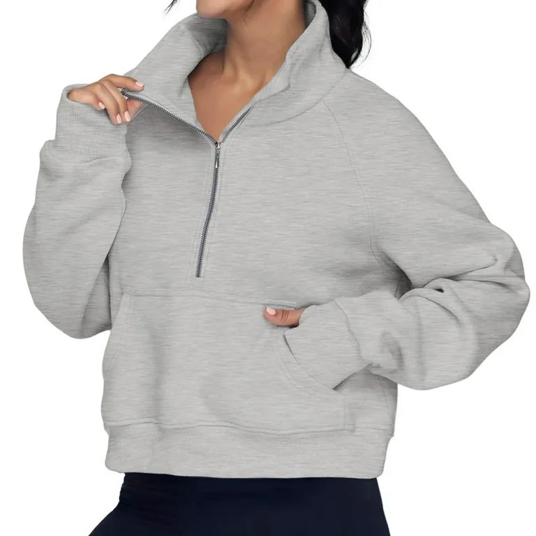 Rosvigor Sweatshirt for Women Half Zip Cropped Pullover Fleece Hoodies Fall Winter Tops Thumb Hol... | Walmart (US)