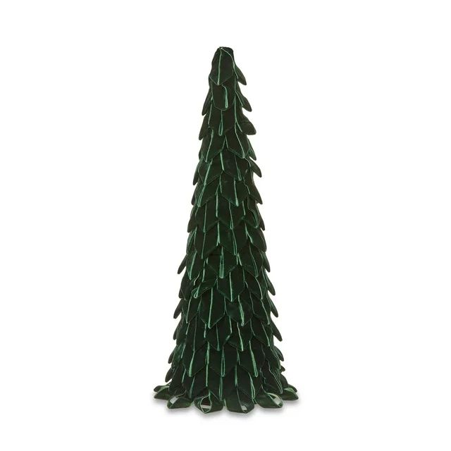 Green Velvet Ribbon Cone Tree Tabletop Decor, 15.2 in, by Holiday Time - Walmart.com | Walmart (US)