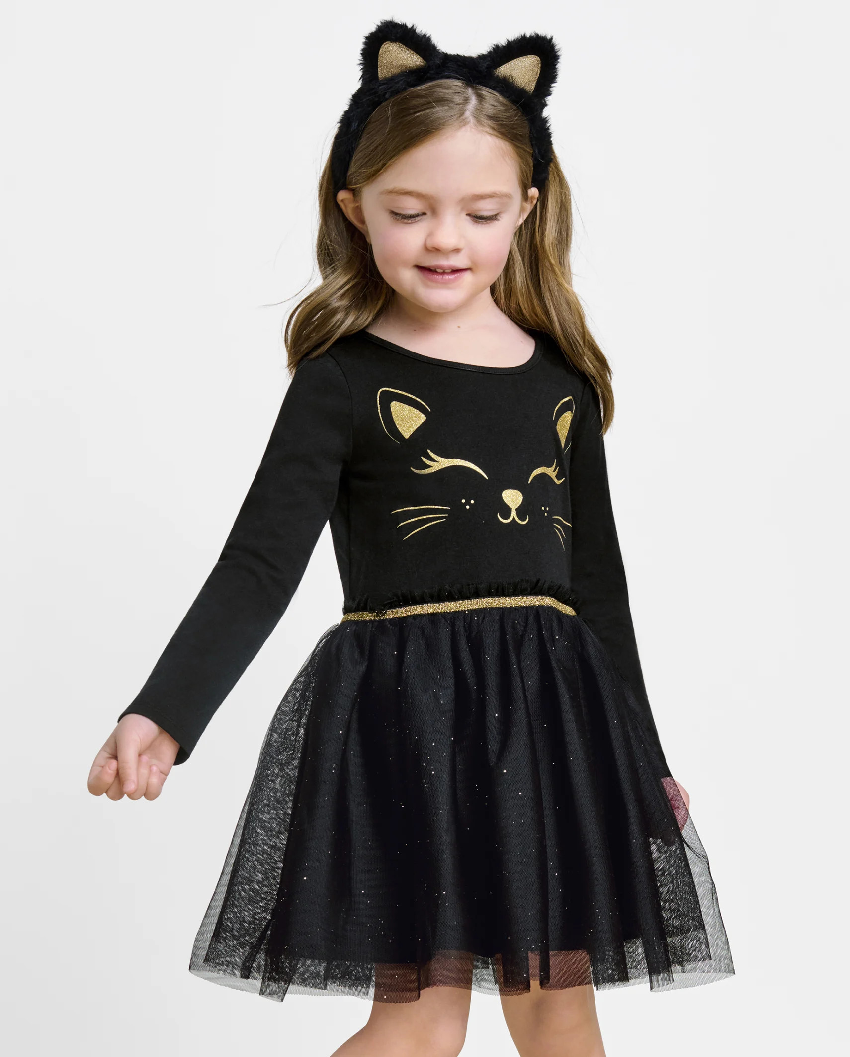 Baby And Toddler Girls Cat Knit To Woven Dress - black | The Children's Place