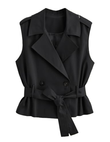 Dqbeng Womens Trench Vest Sleeveless Double Breasted Belted Lightweight Jacket | Amazon (US)