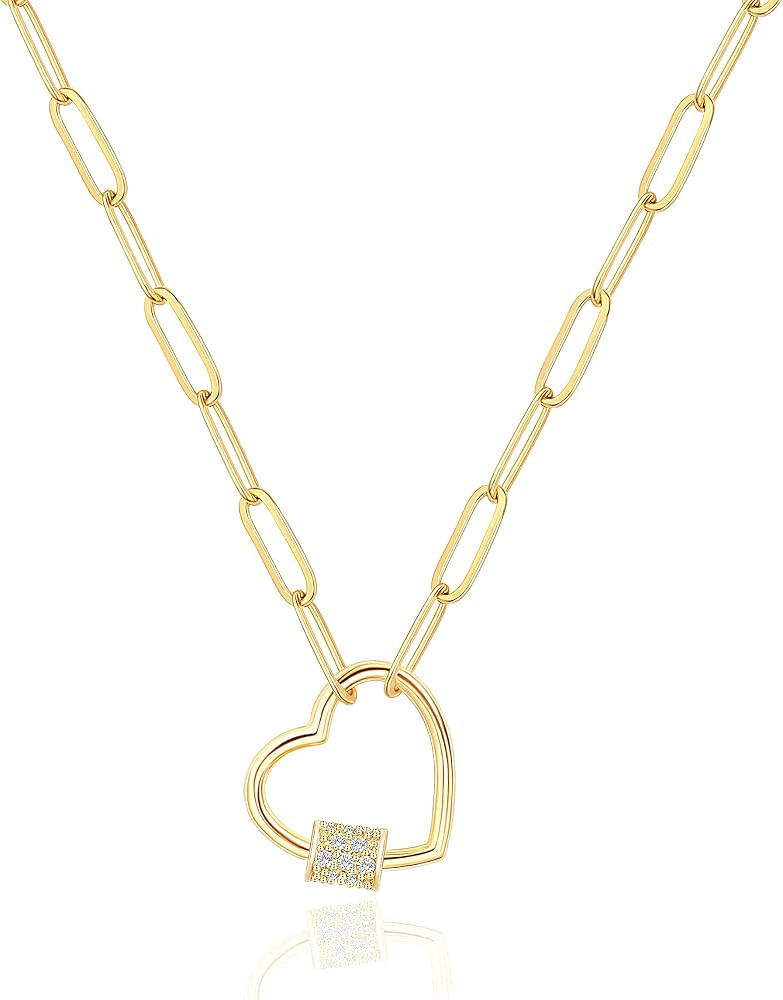 Aobei Pearl 18K Gold Moon Star Lion Evil Eye Love Heart Pendant Necklace Medallion Paperclip Chia... | Amazon (US)