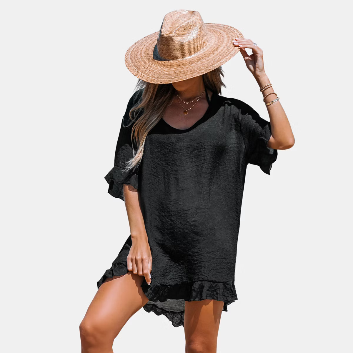 Women's Ruffled V-Neck Back Tie Cover-Up Mini Dress - Cupshe | Target