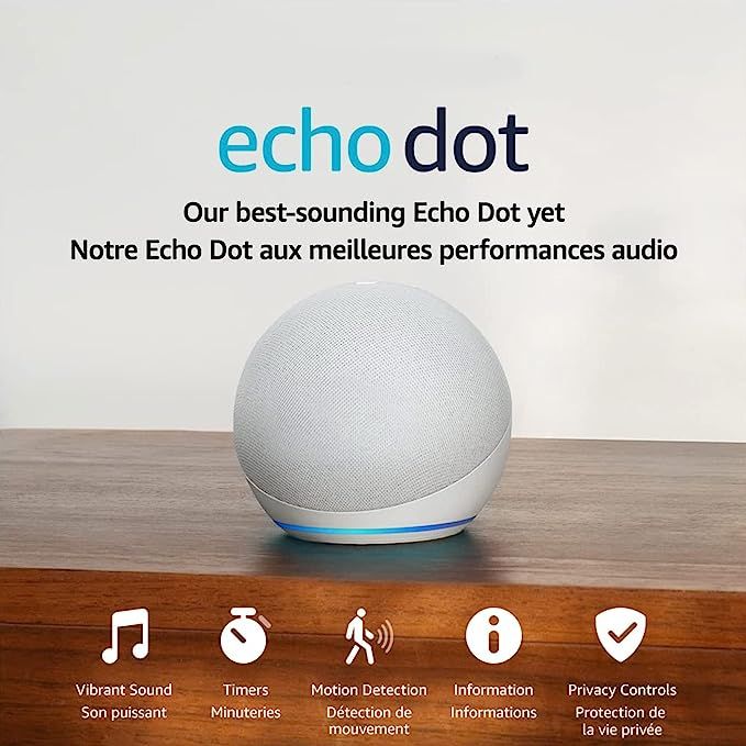 Echo Dot (5th Gen, 2022 release) Smart speaker with Alexa | Glacier White | Amazon (CA)