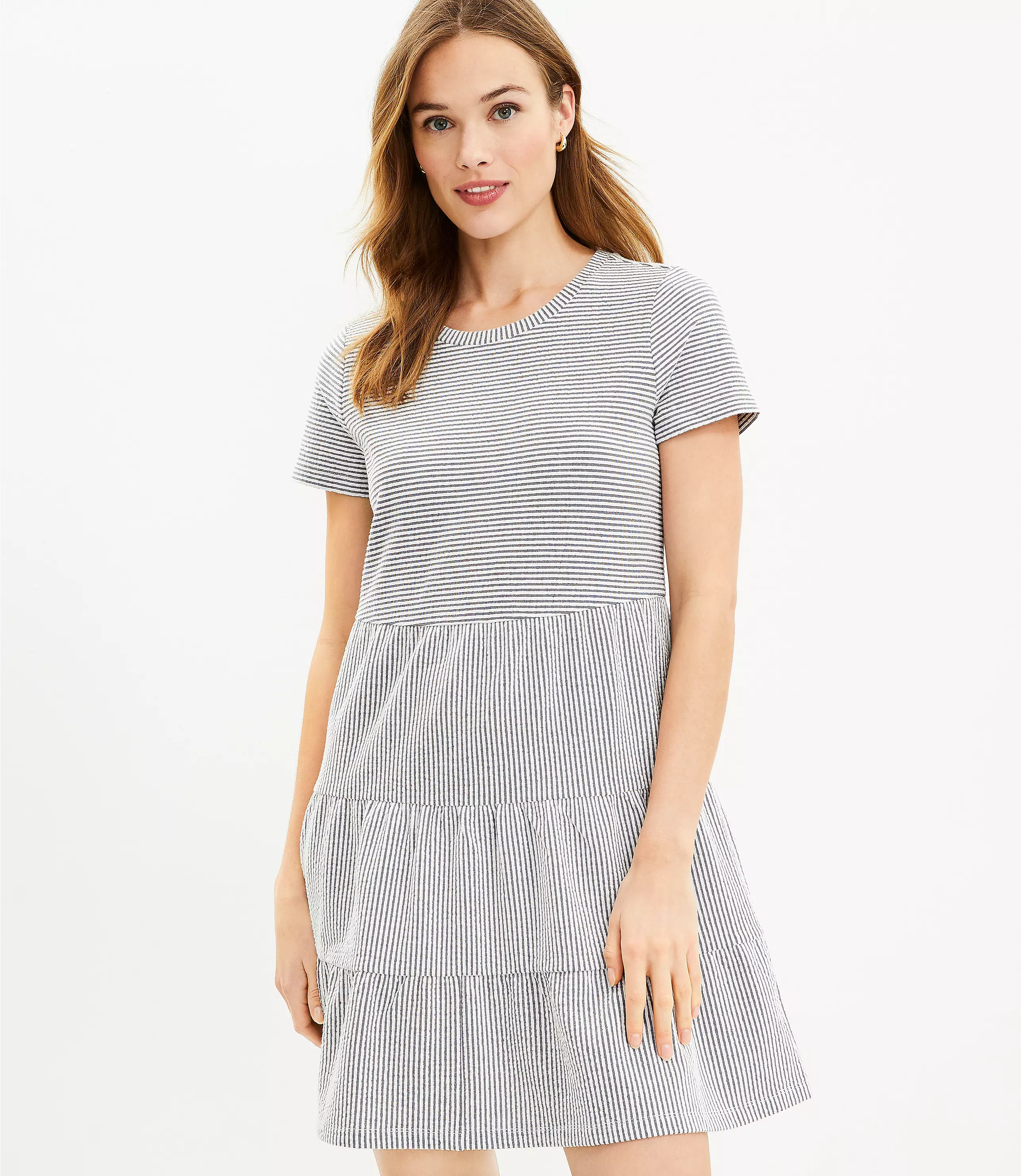 Striped Tiered Swing Dress | LOFT