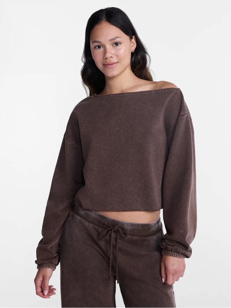 No Boundaries Mineral Wash Off the Shoulder Sweatshirt, Women's XXS-XXL | Walmart (US)