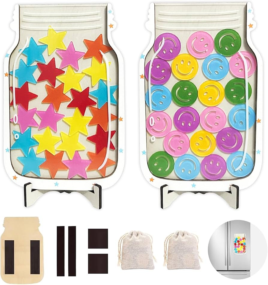 2 Pack Magnetic Reward Jar,Star and Smiley Face Reward Jar,Star Jar Reward System for Kids,Good B... | Amazon (US)