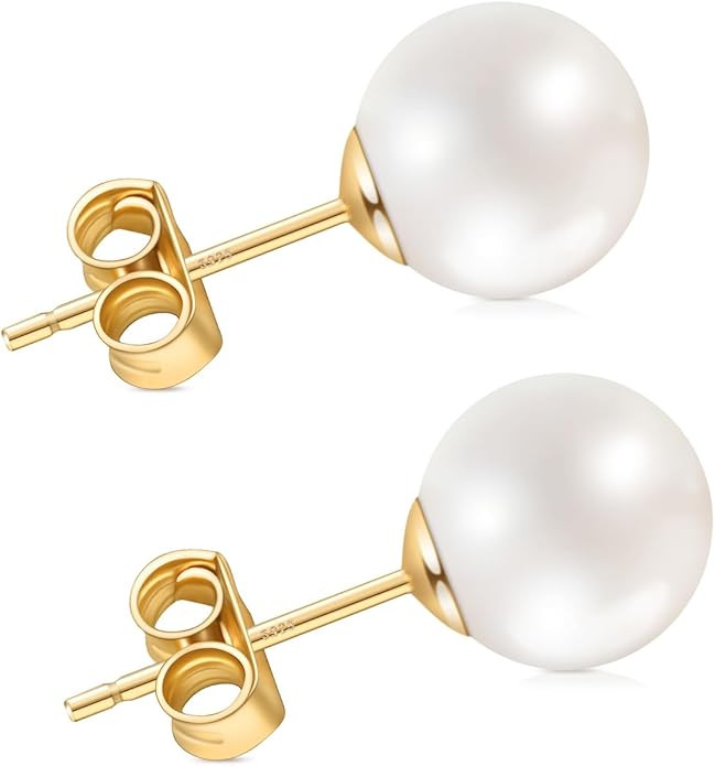 Pearl Stud Earrings for Women, Handpicked Freshwater Pearl Hypoallergenic Gold Vermail Sterling S... | Amazon (US)