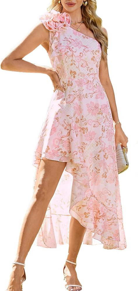GRACE KARIN Womens Summer One Shoulder Sleeveless Dresses Floral Flowy Ruffle High Low Wedding Gu... | Amazon (US)