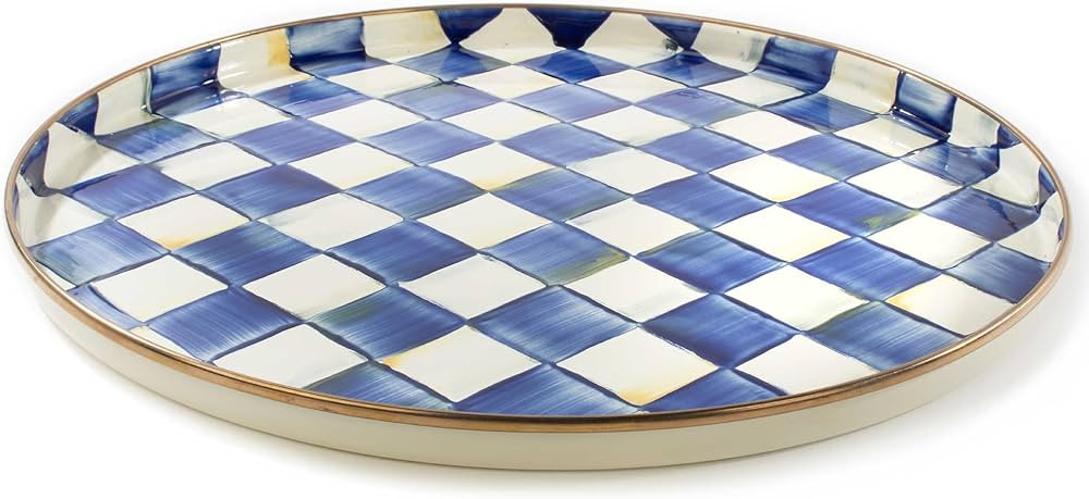 MACKENZIE-CHILDS Enamel Round Tray, Unique Cute Serving Platter for Food and Drinks, Blue-and-Whi... | Amazon (US)
