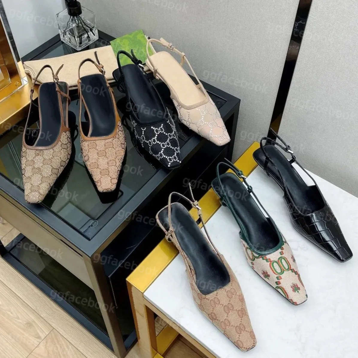 Dress Shoes Slingback high heels Lace up shallow cut shoes Sandals Mid Heel Black mesh with cryst... | DHGate