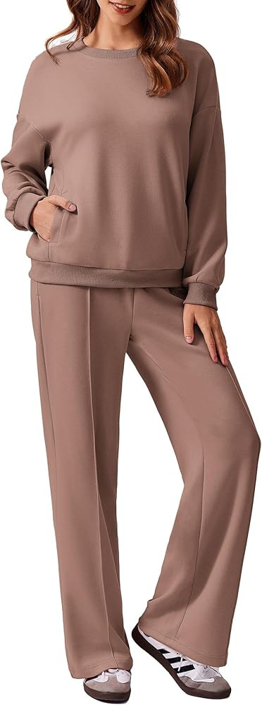 PINSPARK 2 Piece Sets For Women Long Sleeve Sweatshirts Drawstring Straight Leg Pants Fall Travel... | Amazon (US)
