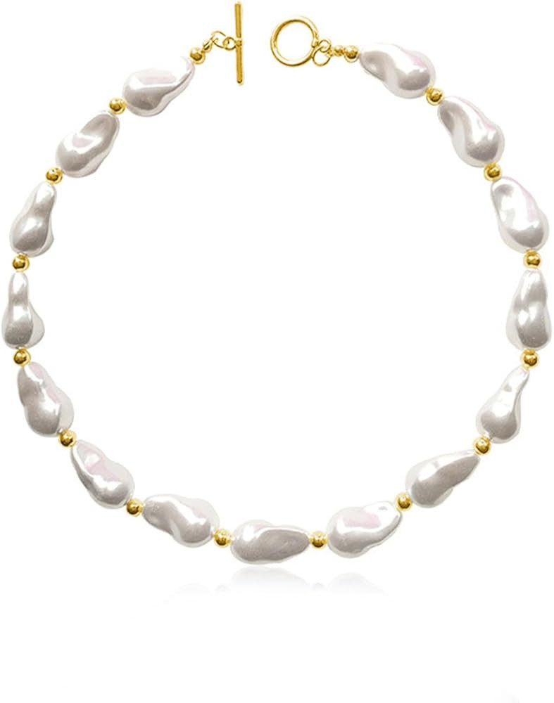 Pearl Necklaces for Women Chunky Pearl Choker Necklaces Baroque Pearl Necklace Dainty White Pearl... | Amazon (US)