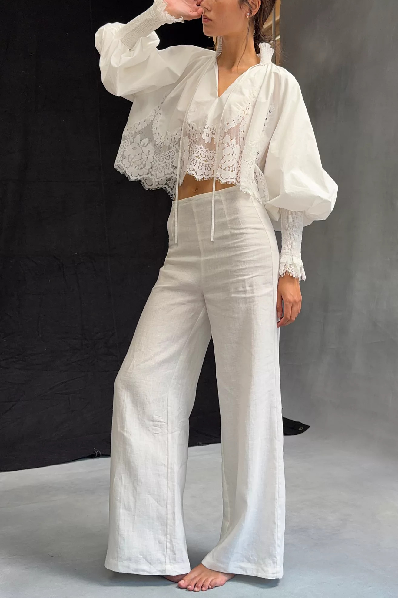 Estelle Lace Trimmed Balloon-Sleeve Blouse | Anthropologie (US)