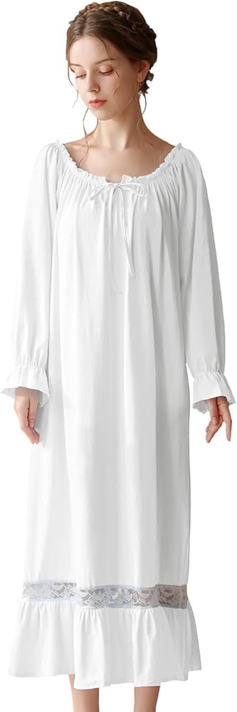 Nanxson Womens Cotton Nightgown Long Sleeve Sleepwear Vintage Victoiran Lace Nightdress Loungewea... | Amazon (US)