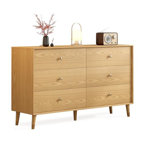 Messenya 6 Drawer Dresser for Bedroom Furniture.Wood Dressers & chests of Drawers.Beveled Edge Design, Hand-Polished.Bedroom Storage and Dresser Organizer for Bedroom, Hallway (Oak Color) | Amazon (US)