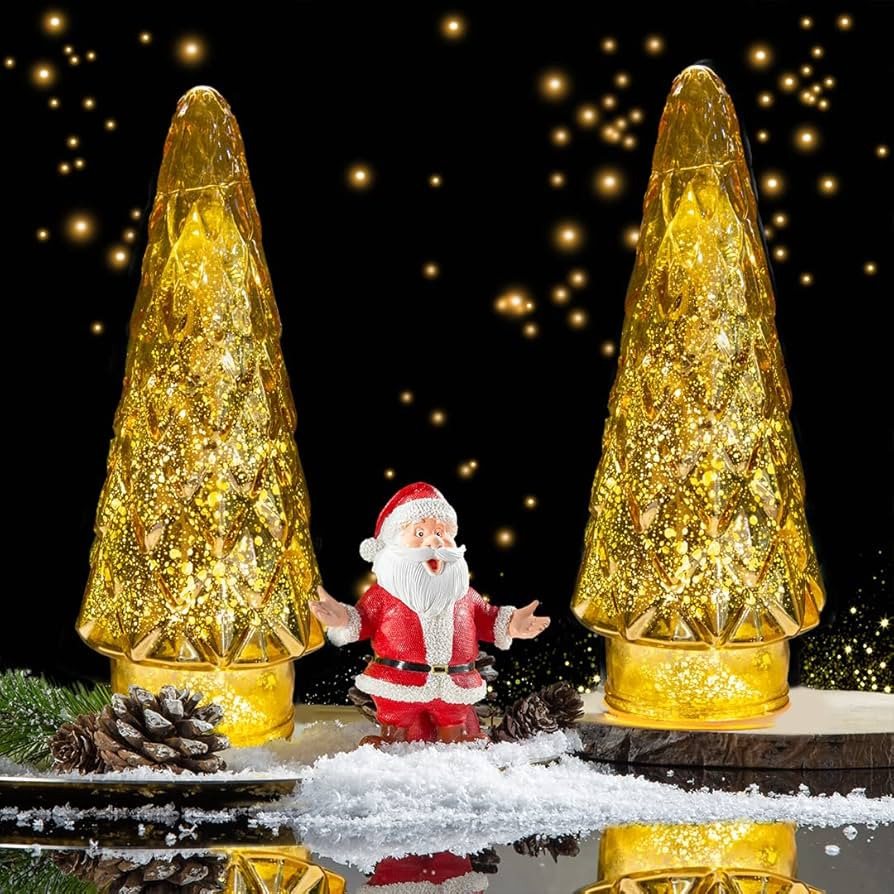 Mercury Glass Christmas Tree, 2-Pack Lighted Xmas Tree Decorations, Holiday Centerpiece Battery O... | Amazon (US)