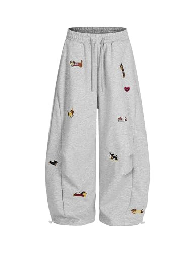 Aelfric Eden Embroidery Puppy Baggy Barrel Sweatpants Casual Y2K Elastic Drawstring Unisex Wide L... | Amazon (US)
