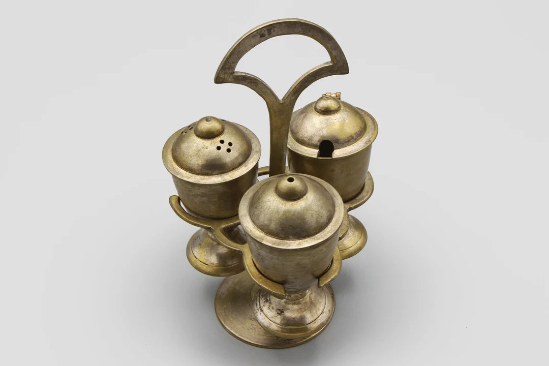 Gold Tone Metal 3 Piece Shakers Set, Salt and Pepper Shakers With Stand, Spice Seasoning Storage,... | Etsy (US)