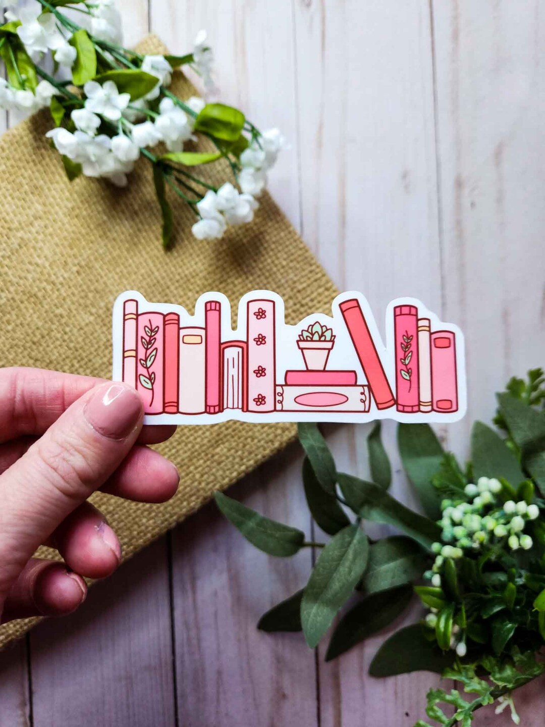 Pink Floral Bookshelf Vinyl Sticker, Book Sticker, Bookish Merch, Book Lover Gift, Reader Gift | Etsy (US)