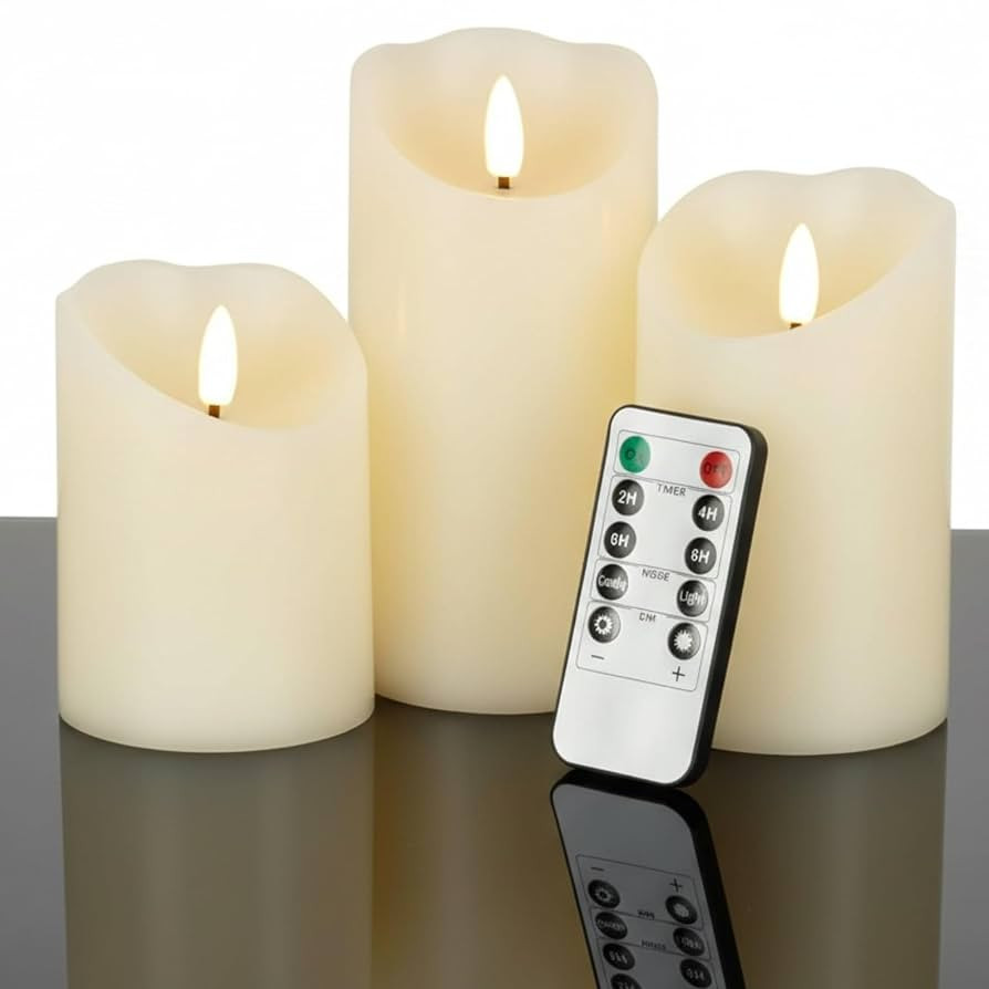 VENTA Set of 3 Warm Ivory Pillar Candles | Real Wax Battery Operated Candles with Flickering Flam... | Amazon (US)