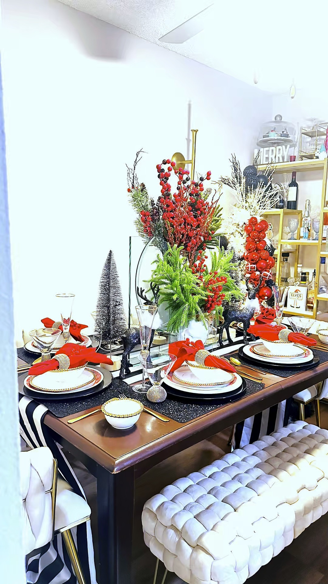Decorate my Dinning room table for Christmas with me! 🎄🍽️

Completed my dinning room tree yesterday!  Add clusters of ornamental to make the tree looks fuller! 

I did black red and white tablescape theme, to keep the tradition of the holiday! 

My vase is on sale, type ELLIPSE for the link to shop them now. 

#tablescape #dinningroom #furniture #neautraldecor #christmasdecorating #homefortheholidays #deckthehalls #itsbeginningtolookalotlikechristmas 
#christmasdecorations #tistheseason #itsbegginingtolookalotlikechristmas #cozychristmas #traditionalchristmas